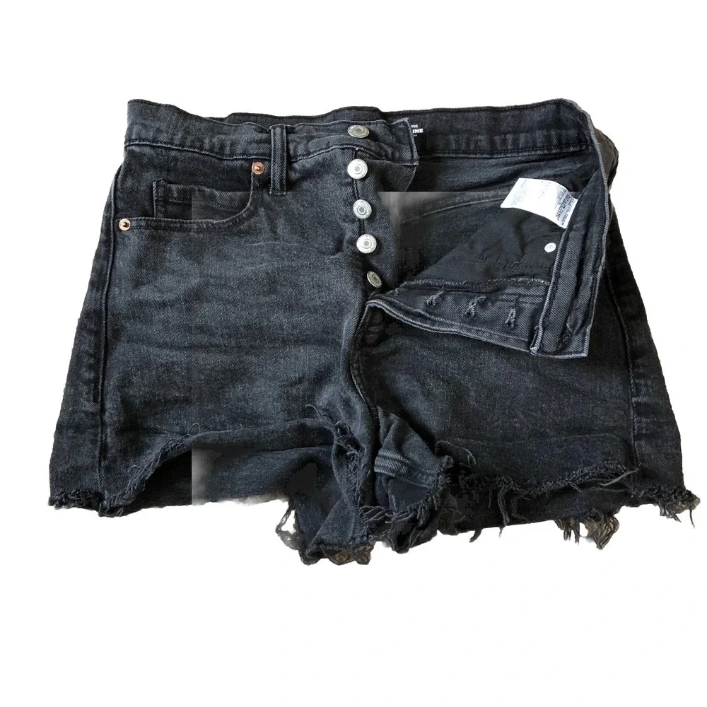 Old Navy Shorts Womens Size 6 Black Denim Higher High Rise Sky Hi A Line Raw Hem